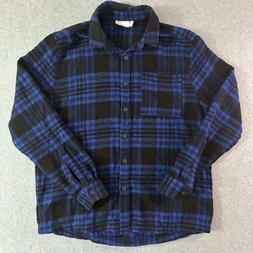 ASOS Design Men’s Large Blue Black Plaid Overshirt Jacket Wool Blend Shacket